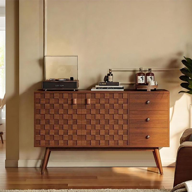 Buffet de rangement rétro en bois massif, H 33,85 po x l 55,11 po x P 17,71 po