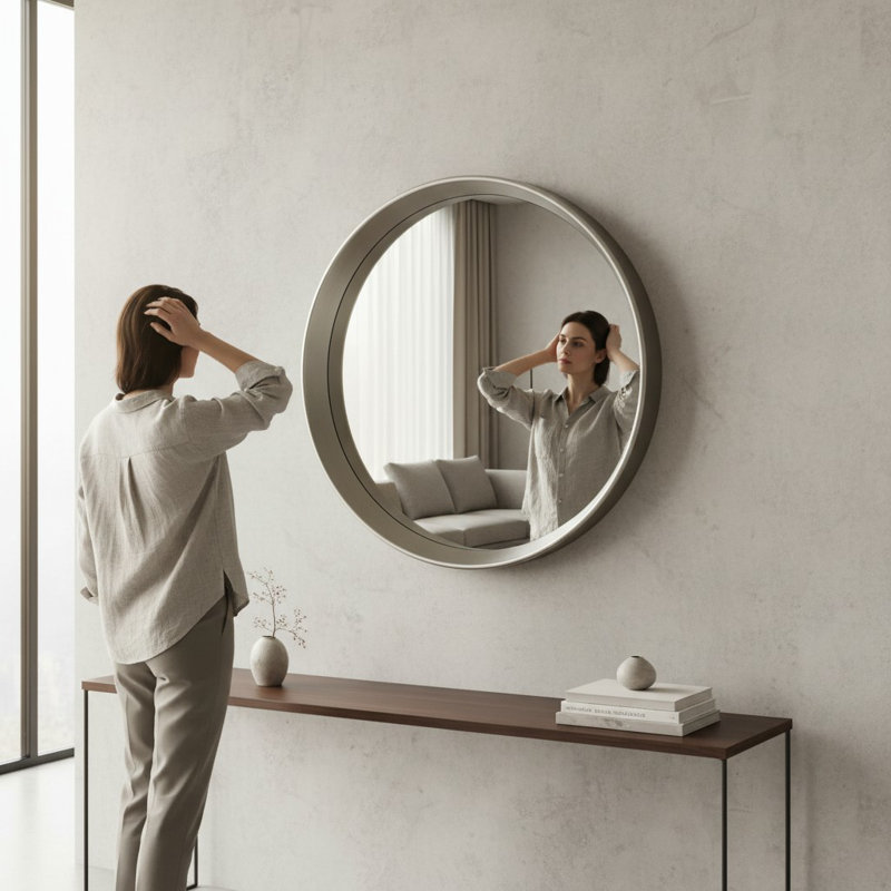 Metal Round Mirror, Silver