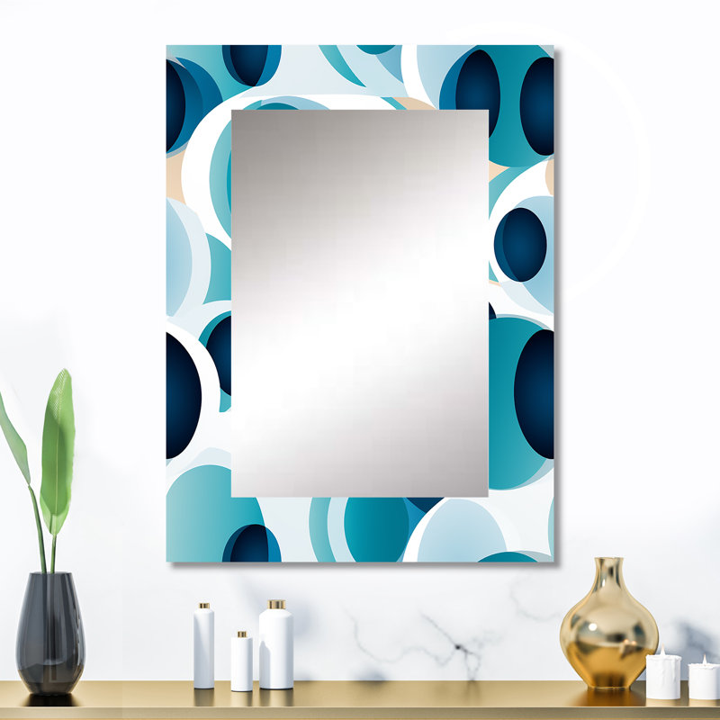 Minimalist Cobalt Blue Circles Geometry - Geometric  Decorative Wall Mirror, Modern Mirror, Printed Metal Art, 32" x 24"