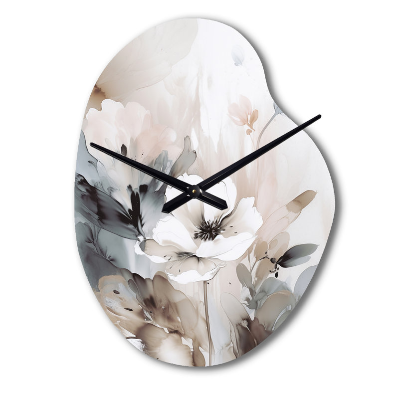 Horloge murale délicate avec fleurs grises IV - horloge murale asymétrique florale, Petit