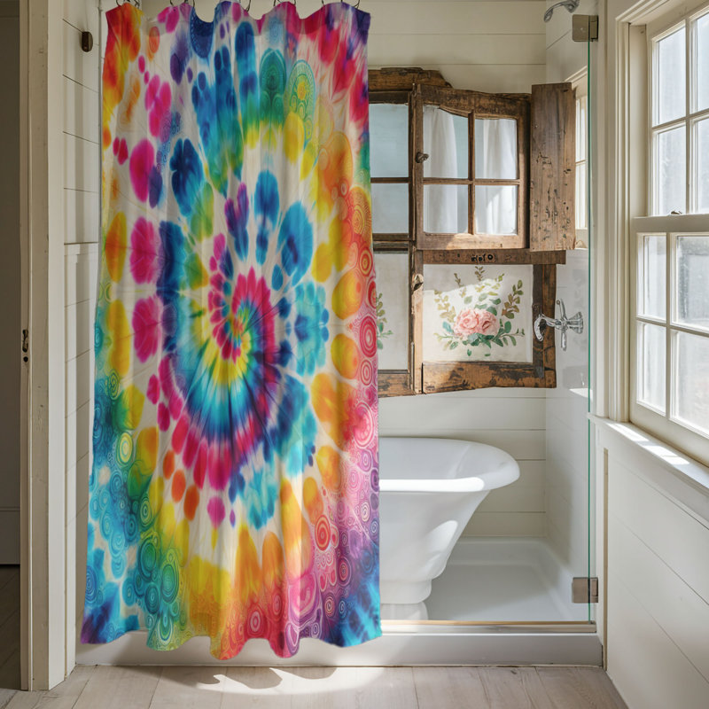 Rideau de douche 1 pièce Color Wave Tie-Dye, H 74 po x l 71 po