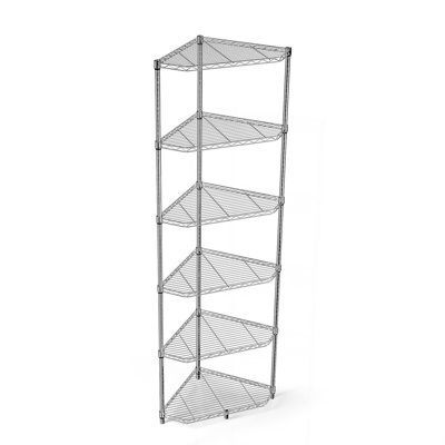 6 Tier Shelf Corner Wire Shelf Rack Pentagonal Shelves Adjustable Metal Heavy Duty Free Standing Corner Storage Display Chrome Rack For Bathroom, Living Room, Kitchen - Chrome