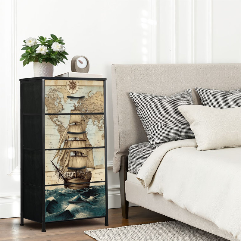 4 Drawer Dresser for Bedroom, Narrow Chest of Drawers, Wooden Top and Study Iron Frame 18"x37.5"-(WxH)