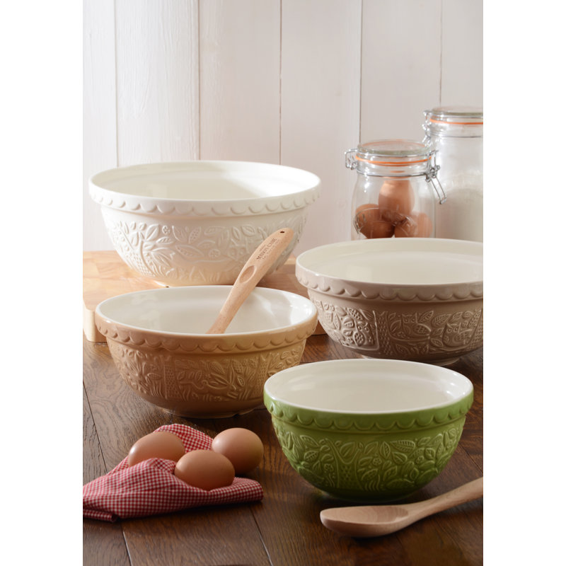 Rustic Embossed Ceramic Mixing Bowl Set in Multicolor