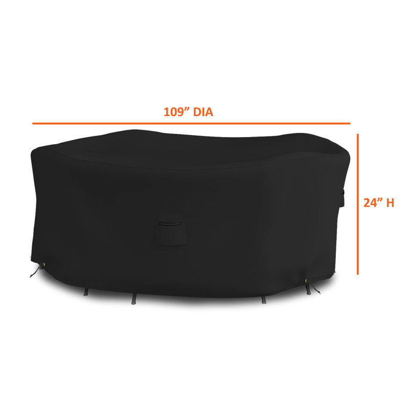Housse robuste pour table ronde et chaise d'extérieur robuste et polyvalente, H 24 po x l 109 po, Noir