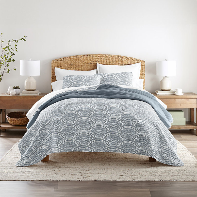 Becky Cameron Geometric Shapes Quilt Set, Dusk Blue, King Quilt + 2 King Shams