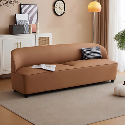 78.74"Simple double-person cat scratching leather brown straight-row small sofa