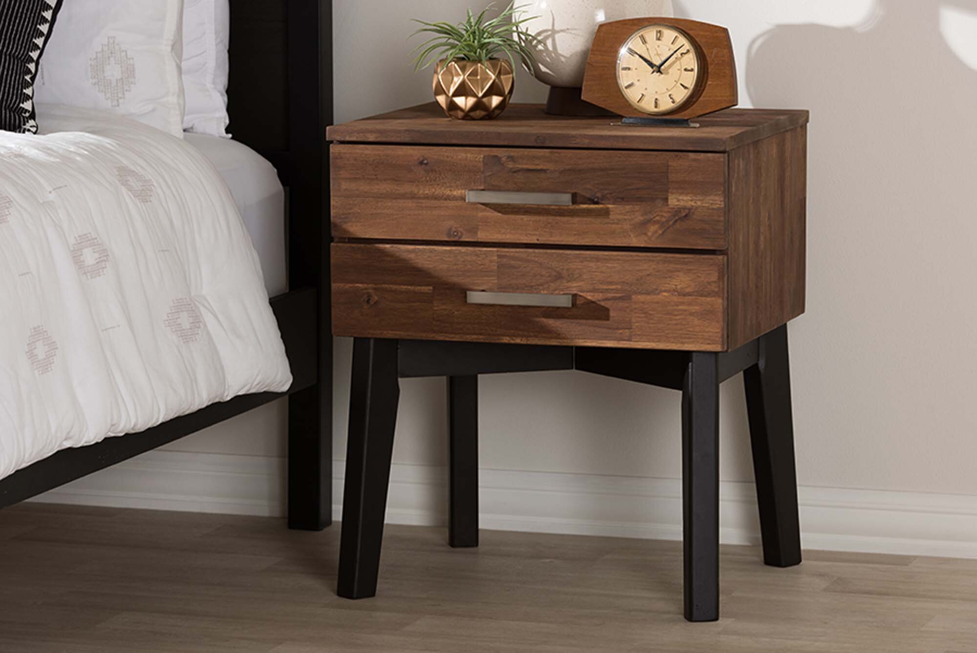 Corrigan Studio® Lantigua Brown Wood 2-Drawer Nightstand | Wayfair