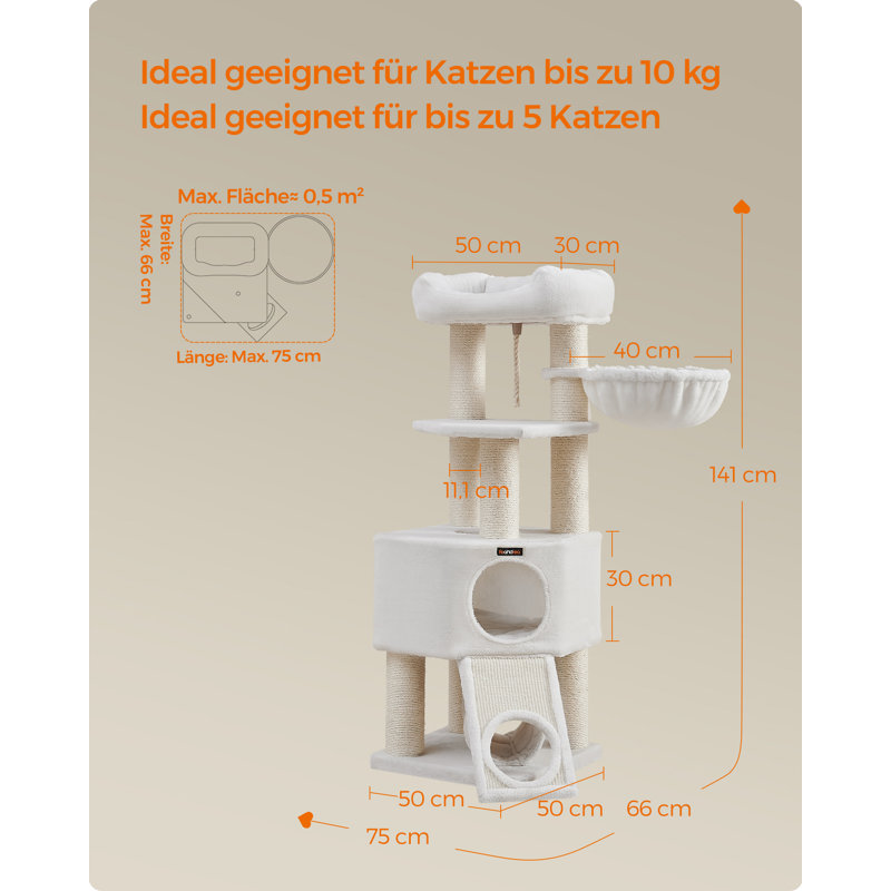 141 cm H Cat Tree / Condo, Cream/Natural