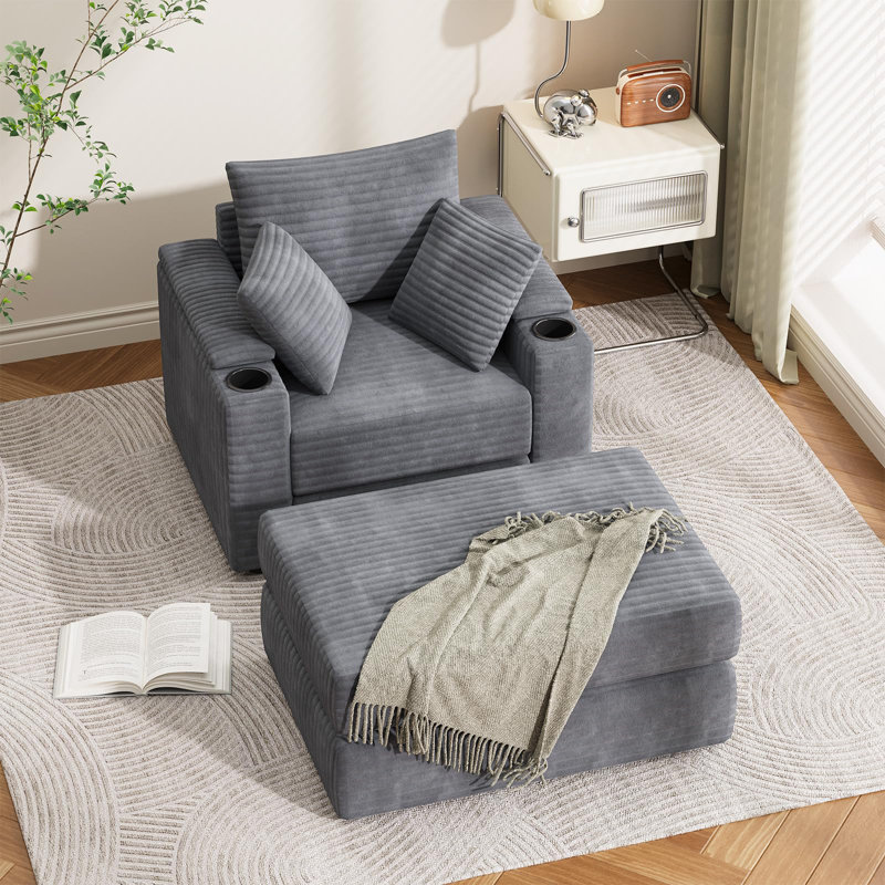 Fauteuil-lit d'intérieur surdimensionné avec repose-pieds, Lin gris