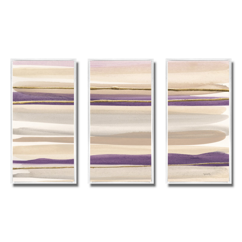 Shape Of Glam Mauve III - Shabby Elegance, ensemble de 3 toiles encadrées, H 32 po x l 48 po x P 1 po, Blanc