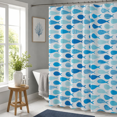 Aquarium White & Blue Shower Curtain