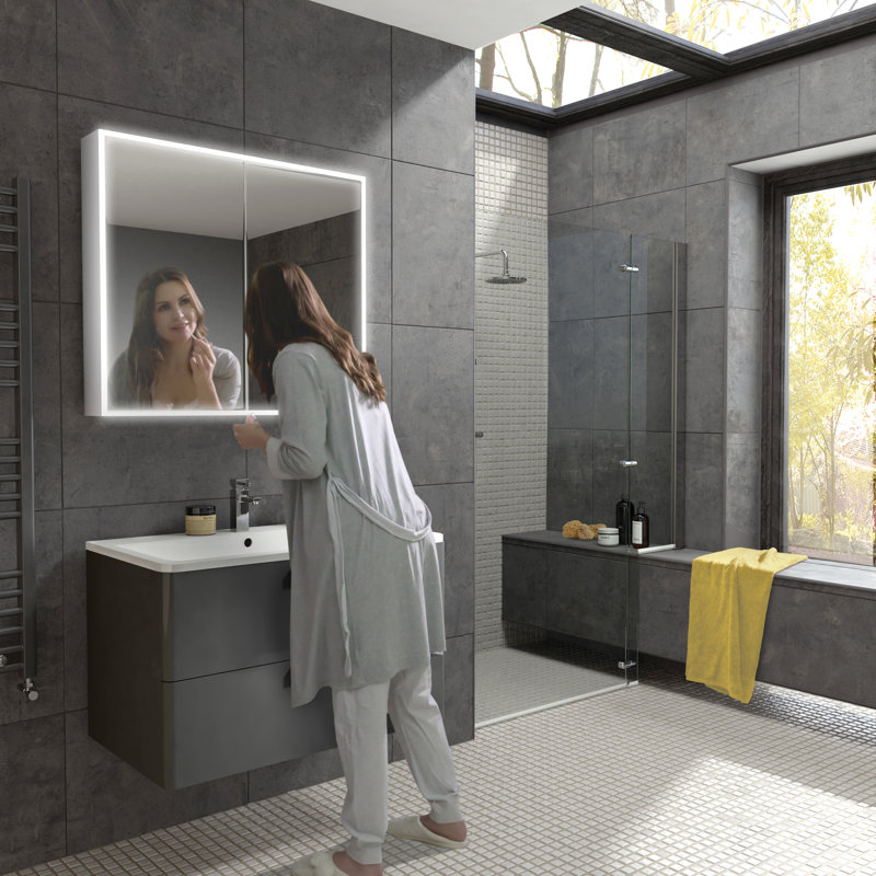 Qubic Metal Mirror Cabinet, 70cm H x 50cm W x 13cm D