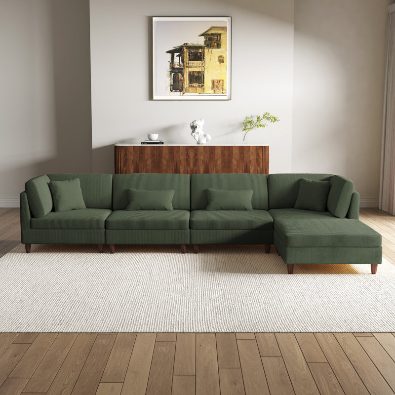 4 Seater Corduroy Corner Sofa , Green Corduroy
