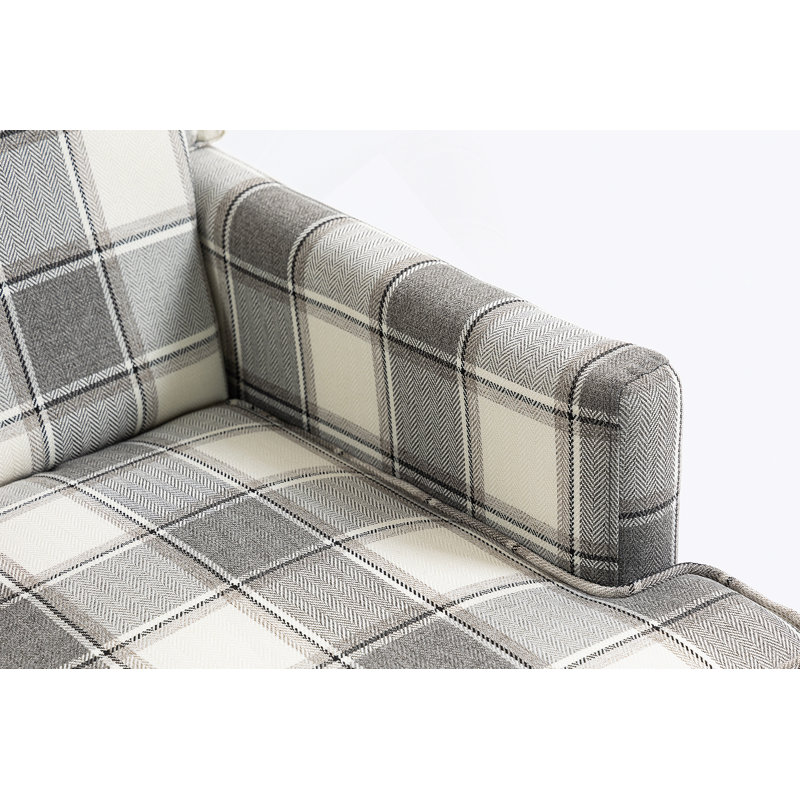 Chaise d'appoint rembourrée, fauteuil vintage avec tissu en lin gris et garniture cloutée pour le salon