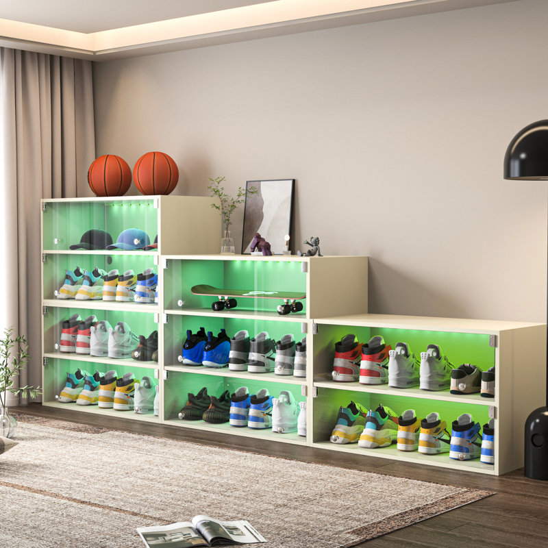 Sneaker Cabinet With Led Strip - Fits 6 Pairs.Package Height, Wood Construction Storage Holds 1-2 Drawers, Abs+pc Filler