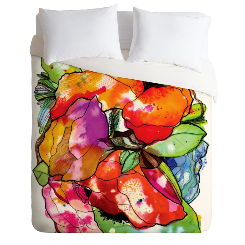 Cayenablanca Floral Duvet Cover, King Duvet Cover + 2 King Shams