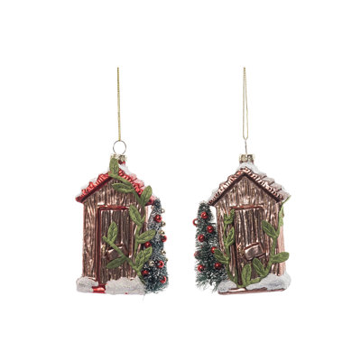  Glass Rustic House Ornament Set of 2 Christmas Home Decorations