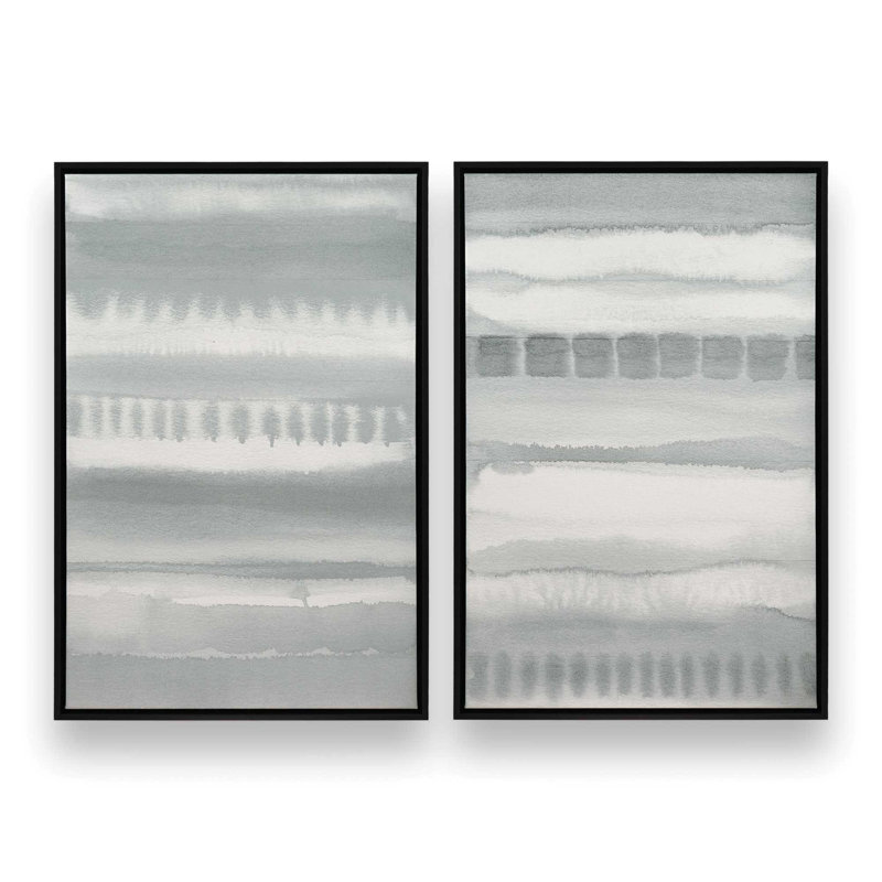 Ensemble de 2 impressions sur toile Soft Gradient Stripes, Cadre flottant noir satiné, H 12 po x l 18 po x P 1,75 po