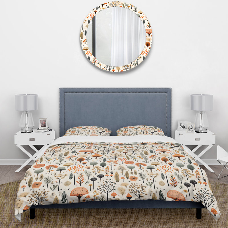 Ensemble de housse de couette orange et gris Scerene Woodland Charm, Housse de couette pour grand lit et 2 taies décor