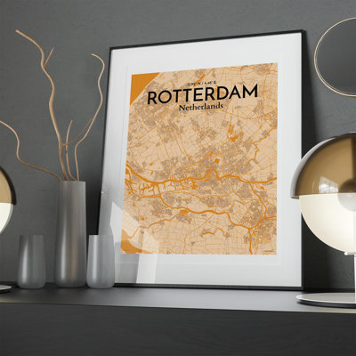 Rotterdam City Map in Vintage 1 Piece Wall Art