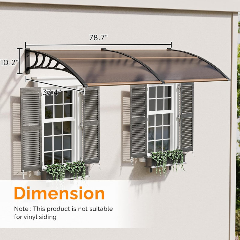 40" x 80" Door Awning Polycarbonate Cover Patio Door Awning, Brown/Black