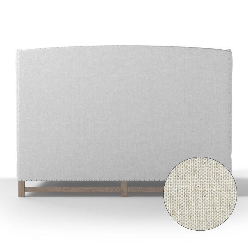 Herbert Upholstered Wingback Bed, Pebble Weave Linen Alabaster, Twin, Weathered
