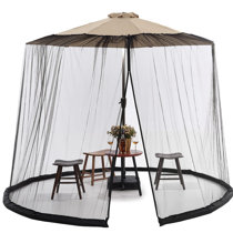 7.5-11ft Black Patio Umbrella Mosquito Netting, with Double Zipper Door,  Polyester Mesh Net Screen Universal for Almost Outdoor Market Table  Umbrellas