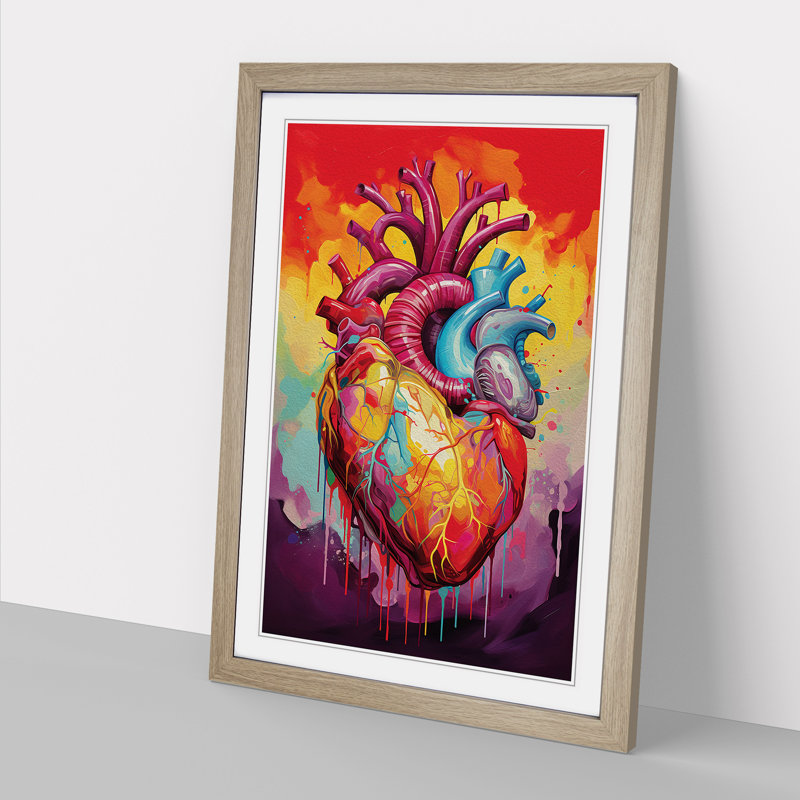 XYZ-FRM-V1223-1811 Anatomical Heart Colour Field 1 Piece Single Picture Frame Wall Art, 34cm H x 25cm W x 2cm D, Oak