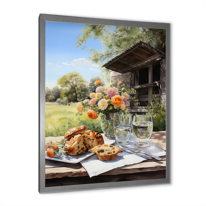 «Farmhouse Picnic Harmony» sur toile, Cadre simple argenté, H 32 po x l 16 po x P 1 po
