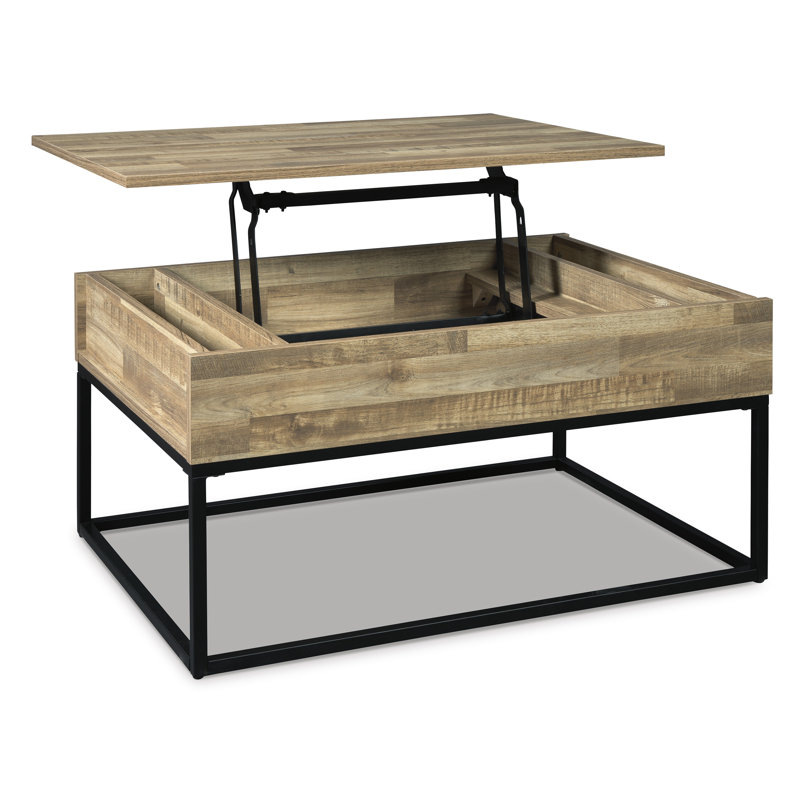 Urban Loft 36'' Beige & Black Rectangular Lift-Top Coffee Table with Storage
