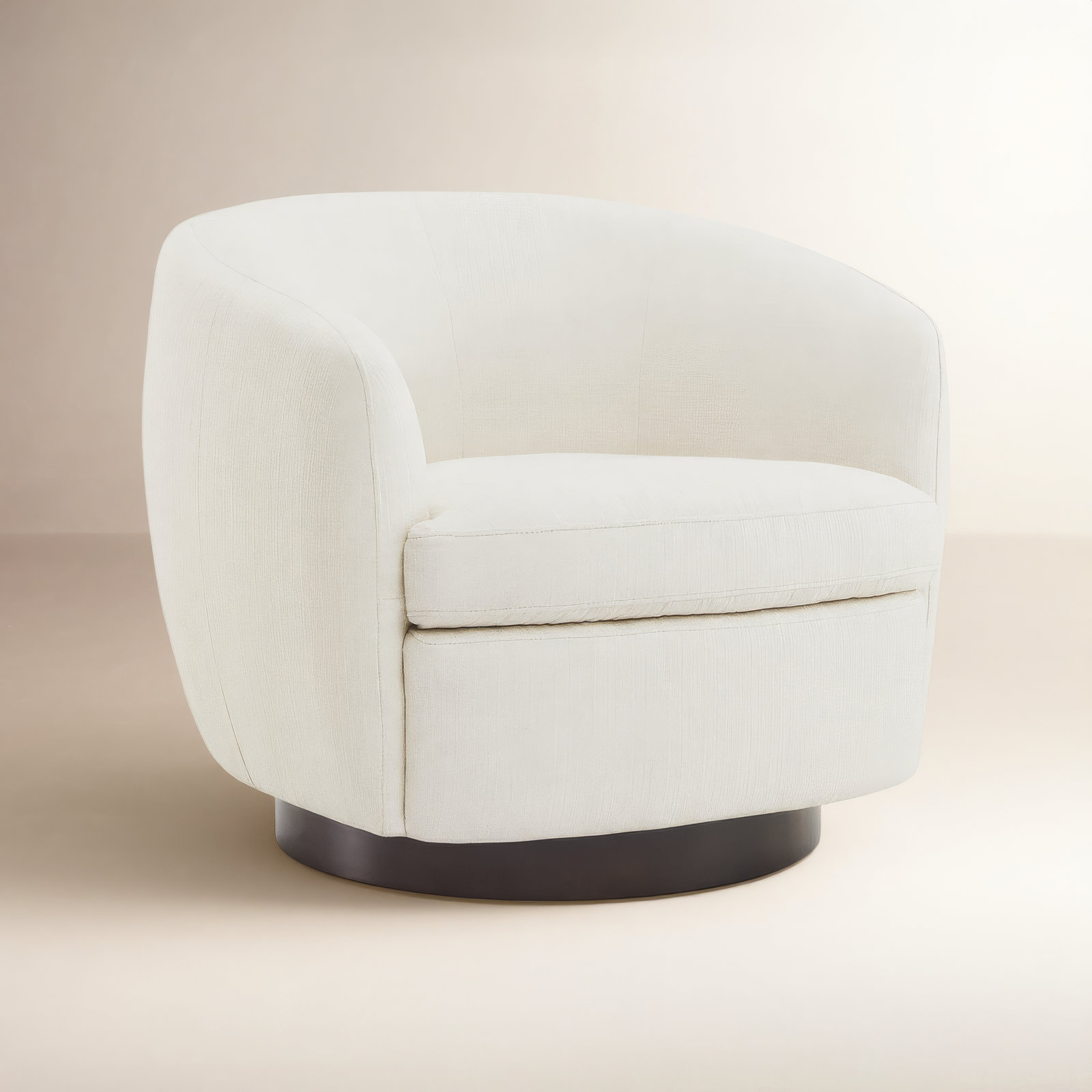 Marcy Linen Swivel Barrel Chair, Flannigan Cotton Performance Basketweave