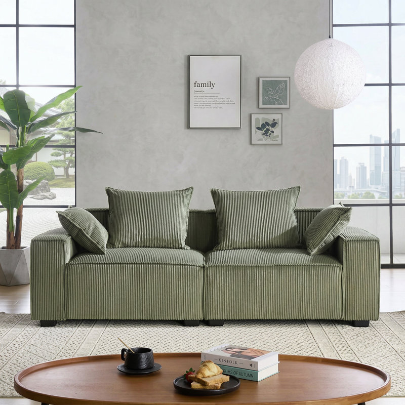 Causeuse moderne en tissu d'ameublement carré, Vert olive