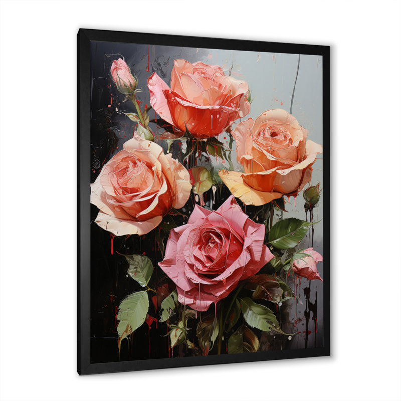 «Daezon Pink Ravish Roses Bouquet II», reproduction sur toile, H 44 po x l 34 po x P 1,5 po, Cadre photo noir