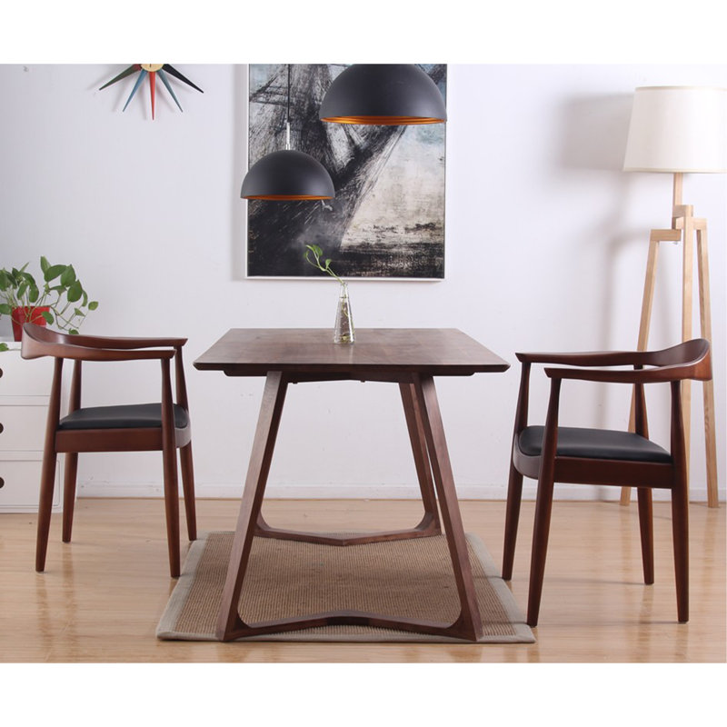 Hashimoto Genuine Wood Dining Arm Chair – Open Back PU Leather Seat, Mid‑Century Modern Accent Chair, Black