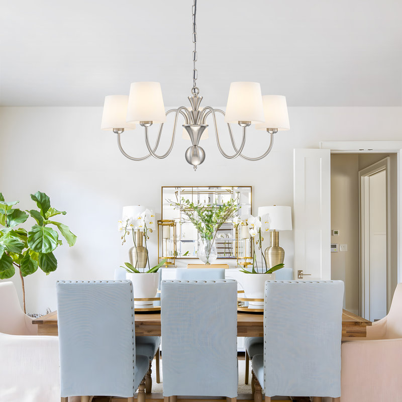5-Light Modern Classic Chandelier With Milky White Glass Shade