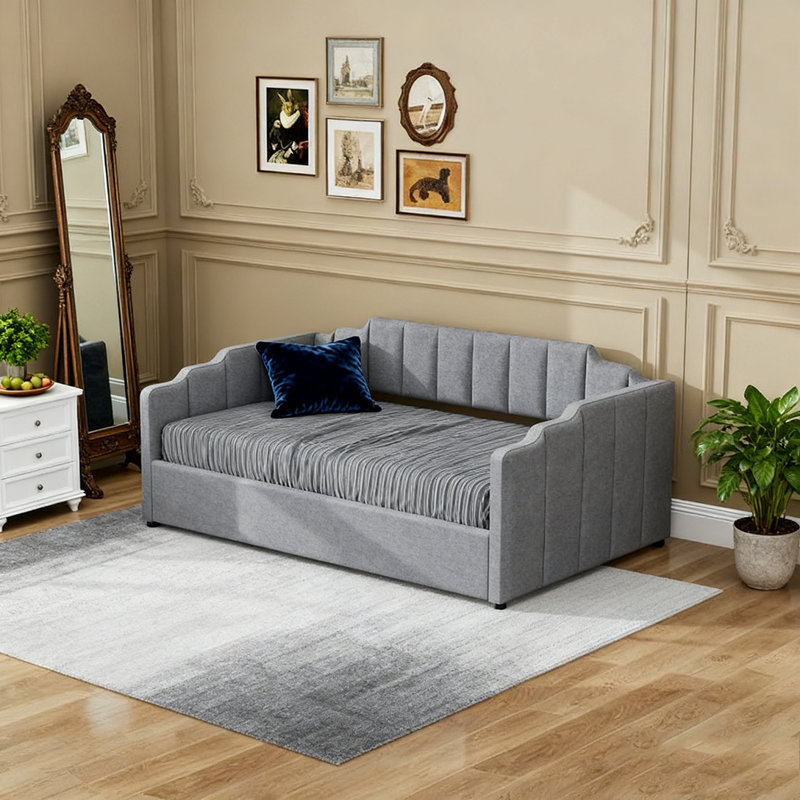 Lit de jour rembourré avec rangement inférieur, Gris