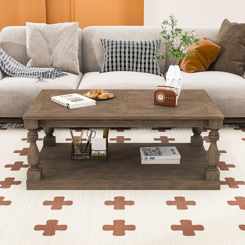 Table basse rétro avec pieds en colonne pour le salon, Brun