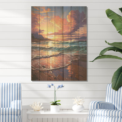Beachside Sunset Horizon II - plage sur bois
