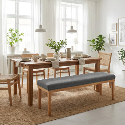 Upholstered Dining Bench Chair  With Solid Wood Legs For Dining Table, 52.8'' W Gray Velvet Seat