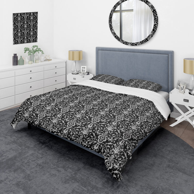 Black Damask - Abstract Duvet Cover Set - Microfiber Polyester