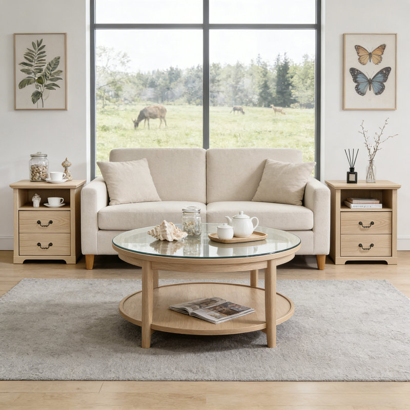 Rutland Set Of 2, Rustic Wood Rutlands With 2 Storage Drawers, Bedside Table With Open Shelf For Bedroom, Natural