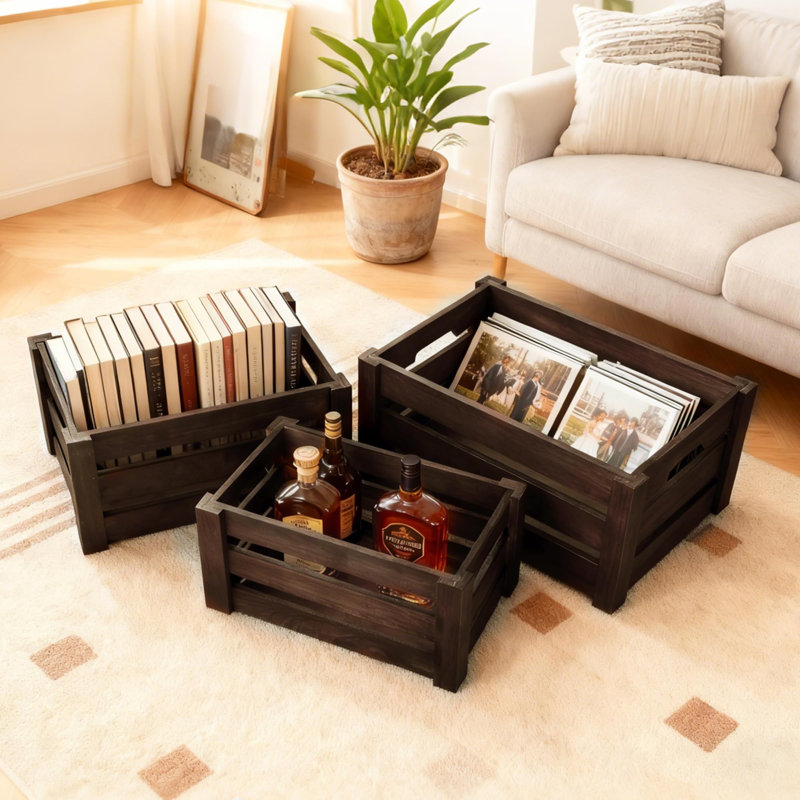 Caisses de rangement rustiques en bois 3 pièces