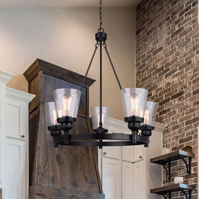 5 - Light Dimmable Wagon Wheel Chandelier