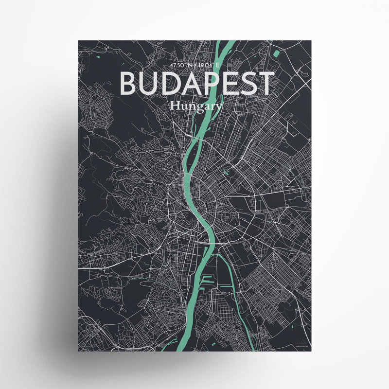 Budapest City Map In Dream - No Frame Print, 24cm H x 18cm W x 0.05cm D