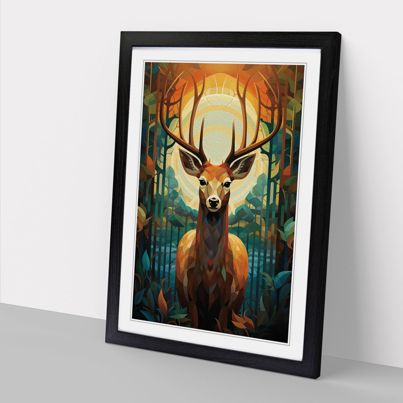 Deer Art Deco No.2 - Single Picture Frame Print on Wood, Black, 64" H x 46" W x 2" D