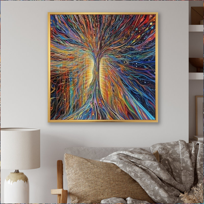 The Energy Of A Mystical Radiant Tree I - Landscape Trees Wall Art Prints, H 30 po x l 30 po x P 1 po, Cadre flottant doré