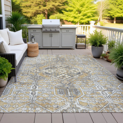 Machine Washable Indoor/Outdoor Huseby ACN2197 Global Rug