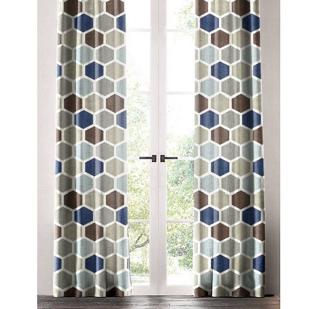 Cotton Room Darkening Curtain Single Panel, 50" W x 72" L, Blue/Brown