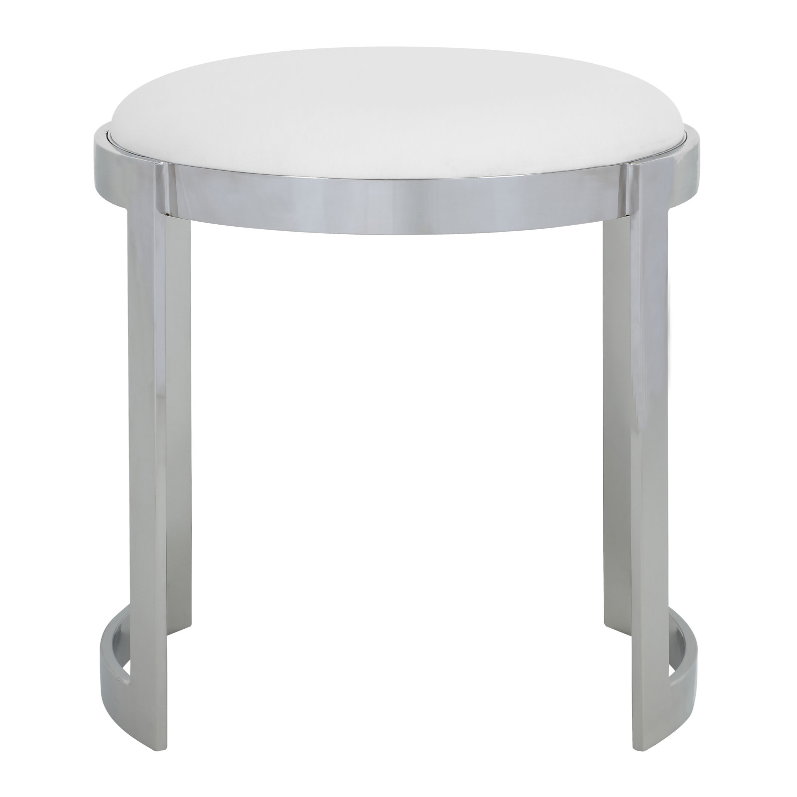 Nouri Accent Stool, White Faux Leather, Silver 